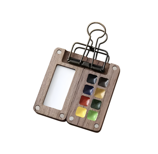 Portable Mini Walnut Watercolor Set with 8 Colors for Sketching & Journaling