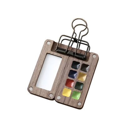 Portable Mini Walnut Watercolor Set with 8 Colors for Sketching & Journaling